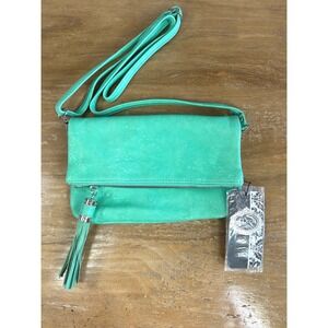 NWT Mint Green Foldover Crossbody Bag Tassel Clutch Vegan Leather